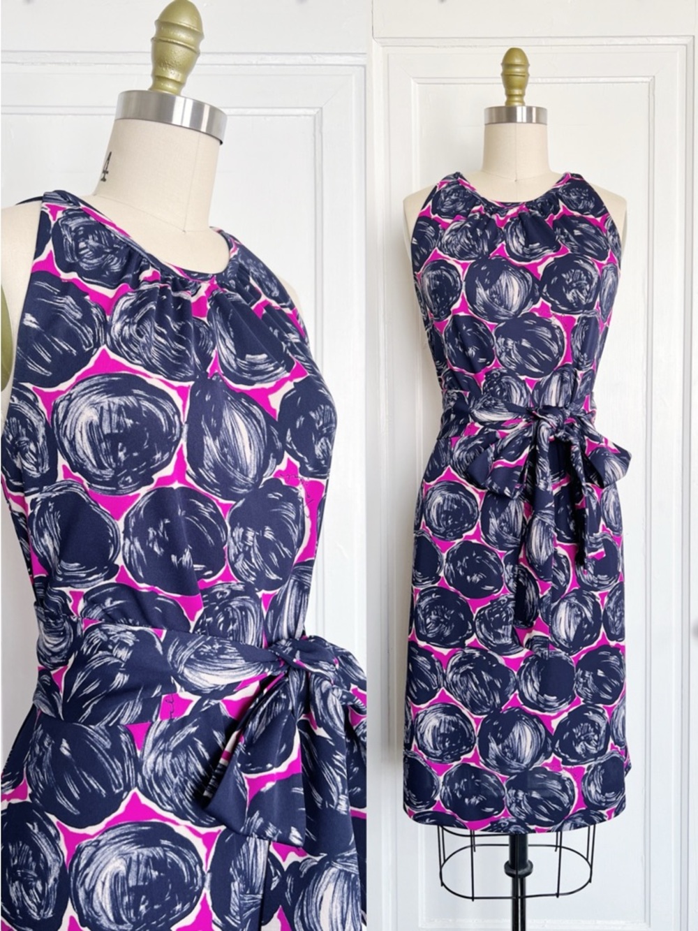 Tory Burch • Flinnia Dress sleeveless jersey Wild Orchid pink print tie waist